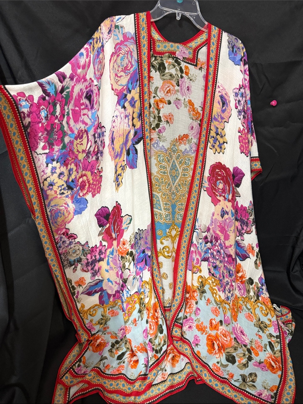 Floral Print Open-Front Kimono Jacket in Multi-Color